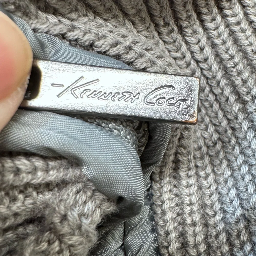 Kenneth Cole New York Gray Zip-Up Ribbed knit Sweater Fisherman Grandpa Core